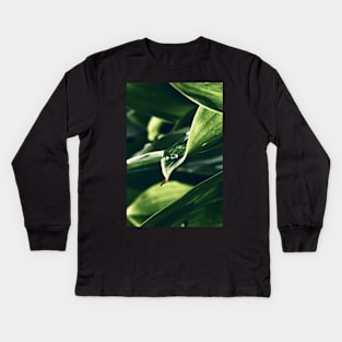 Green Wall Art.Leaf and Drop. Kids Long Sleeve T-Shirt